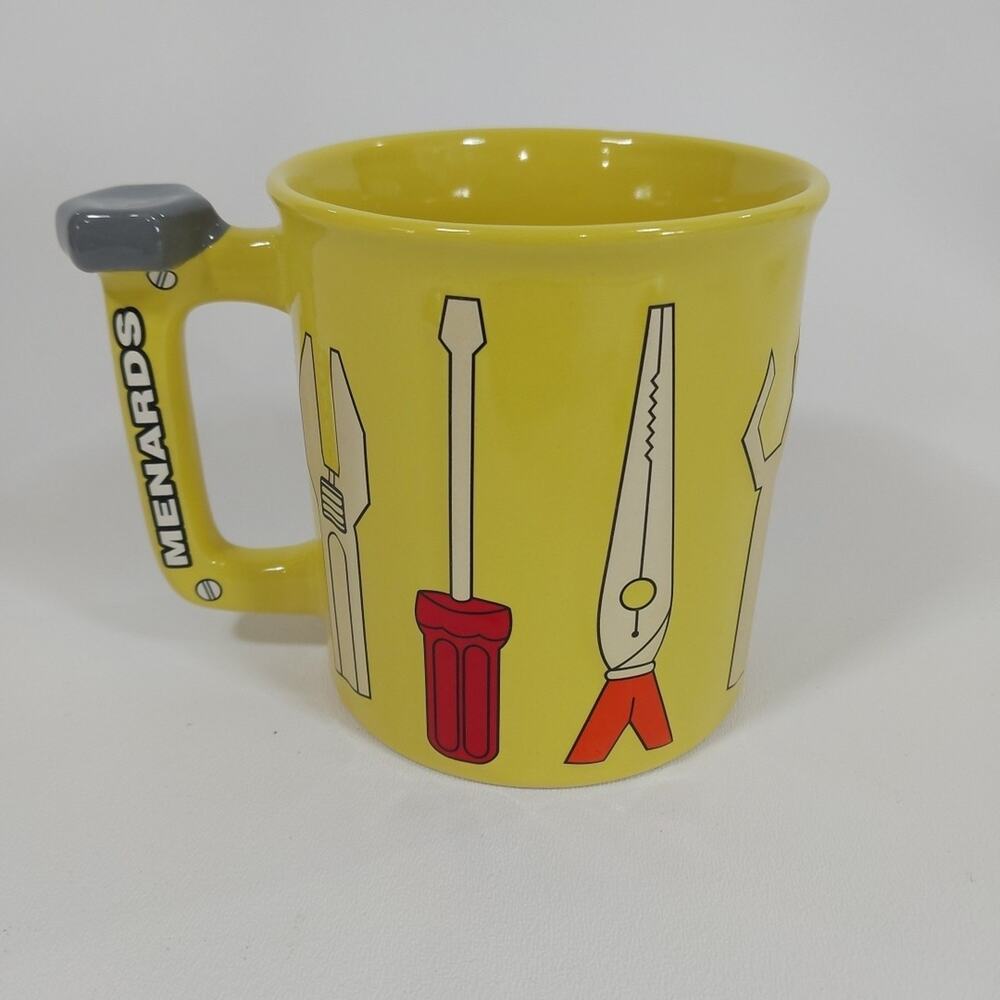 MENARDS Yellow Coffee‎ Mug Cup W/ Raised 3D Tools Pliers Wrench Screwdriver 2024